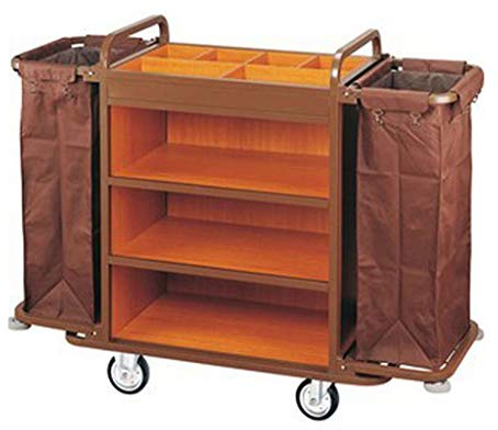 Carro de Limpieza 3 estantes 2 Bolsa Oxford 1 Caja de Compartimentos 140 * 46 * 118 cm Carro de Servicio de Hotel de Acero Inoxidable Carro de Limpieza de estantes para Camiones (B)