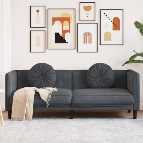 Rantry Sessel mit Kissen für 3-Sitzer, dunkelgrau, aus Samt, Dekoration für Gartenmöbel, Sofa, Schlafsofa, Wohnzimmer, Couch, Sofas für den Außenbereich, für Wohnzimmer, Terrasse, Außenbereich