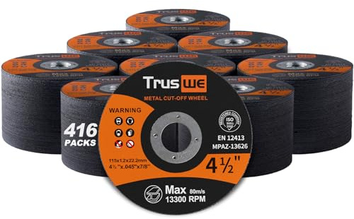 Truswe 416 Pack Cut Off Wheels - 4 1/2 Inch Metal and Stainless Steel Cutting Wheel for Angle Grinder Ultra Thin Cut-Off Wheel Cutting Disc