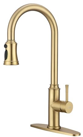 Trysea Wasserhahn Küche Ausziehbar Gold,360° Drehbar Küchenarmatur Ausziehbar mit Brause 3 Modus,Küchenarmatur Ausziehbar Edelstahl mit Deckplatte,Küchenarmatur mit Einstellbarer Temperatur