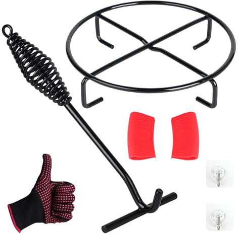 LALAGO Dutch Oven Untersetzer, Ø 20 cm Ständer, Untergestell, Deckelheber Haken, Feuertopf Deckelheber, Mit Isolierhandschuhe, Für Potjie, Kessel, Töpfe