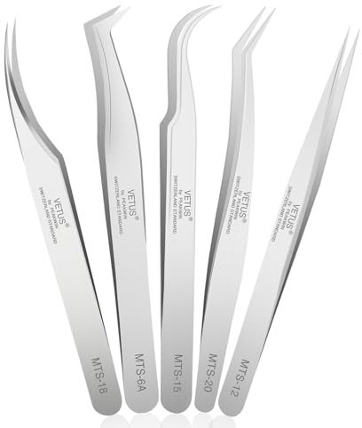 LZM 5 Pièces Pince Extension Cils Professionnelle, Pince Faux Cils pour Extension, Droite Pince à Cils, 45°Courbée Pince à Cils pour les Faux Cils Individuelles