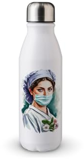 MAXIKIWI Botella de agua de una sola pared con tapa de rosca, aluminio ligero no aislado, sin BPA, a prueba de fugas, acuarela de enfermera, 500 ml