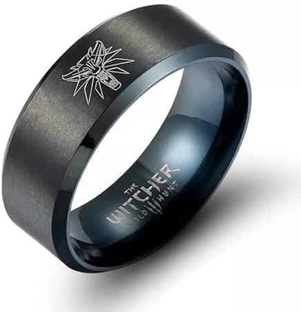 Giditrus Hexerring Geralt of Rivia Edelstahlring in Gold und Schwarz, Cosplay-Ring, Cosplay-Schmuck, Metall