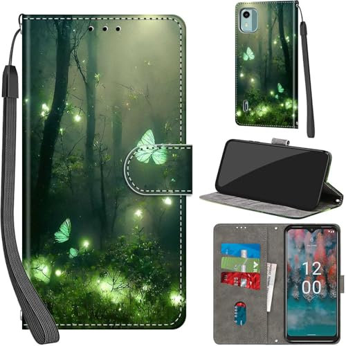 Haninsuze Funda para Nokia C12, Funda Movil Carcasa PU Cuero con Ranura para Tarjeta, Cierre Magnético, Función de Soporte para Nokia C12, Mariposa