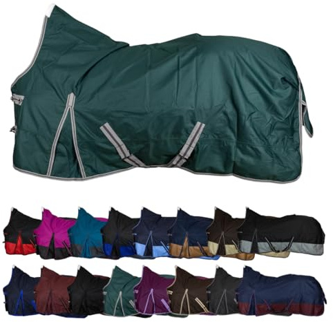 RL24 - Weidedecke High Neck Basicline 600D Grün 135cm (Nylon) | Nylonfutter – Regendecke & Übergangsdecke – wasserdichte Outdoordecke mit Kreuzbegurtung