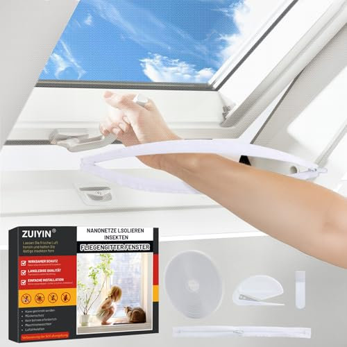 ZUIYIN Fliegengitter für Fenster (2 Stück | 130 x 150 cm | weiß) Zuschneidbarer ohne Bohren Insektenschutz mit NexGen 2.0 Hochleistungs-Klebkraft Klettband, Mückennetz für Fenster