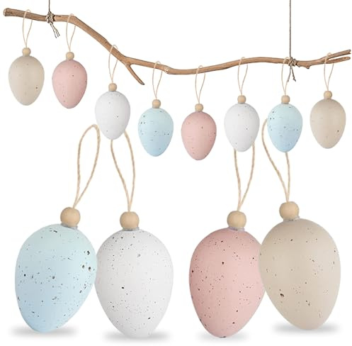 Ostereier zum Aufhängen, 16 Stück Ostereier Plastik, Kunststoff Deko Eier, Deko Easter Eggs mit Schnur zum Aufhängen, Osterdekoration, Frühlingsdeko Ostern Geschenk für Innen und Außen Osterdeko