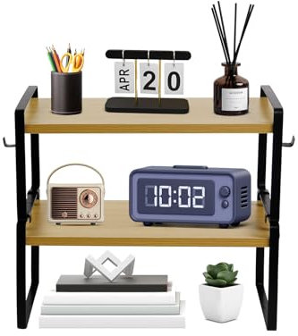 FURNITABLE Bücherregal, 2 Ebenen kleines Regal, bücherregal Holz, Stabiler Metallrahmen, Industriestil, für Wohnzimmer, Schlafzimmer, Arbeitszimmer, 40x20x18 cm, Holzfarbe+Schwarz