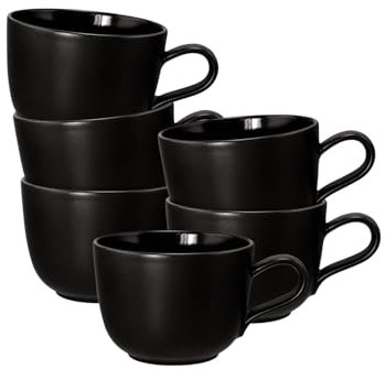 Seltmann Weiden Liberty Velvet Black Kaffeetassen 6er Set, 260 ml, Kaffeeobertassen mit mattem Finish, Spülmaschinen- und Mikrowellenfest, Porzellan, Schwarz