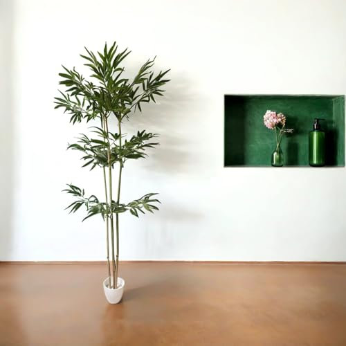 Selvavita Plantas Artificiales Decorativas - Bambú Minimal Artificial 150 cm con Tronco Natural, Planta Artificial Grande, Decoración Hogar, Arbol Artificial (bambú, 150)