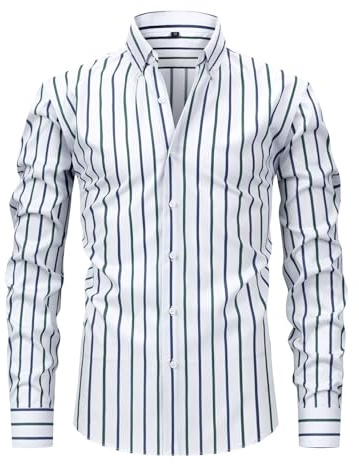 Rrongwn Herren Hemd Langarm Gestreifte Freizeithemden Knopfleiste Business Langarmhemd Baumwolle Westernhemd Regular Fit Herrenhemd Klassisch Stretch Businesshemd Mode Streetwear