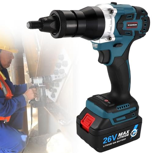 Cordless Rivet Gun, Electric Automatic Brushless Riveter Tool Kit for Iron and Aluminum, Portable with Lithium-ion Battery