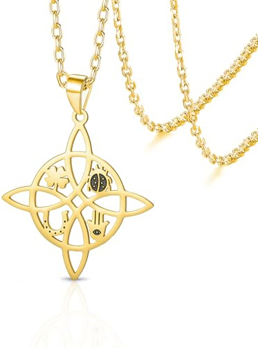 VASSAGO Hexenknoten Halskette Marienkäfer vierblättriges Kleeblatt Hufeisen Hamsa Anhänger keltischer Knoten Halskette Glücksbringer Schutzx Hexerei heidnischer irischer Schmuck für Frauen