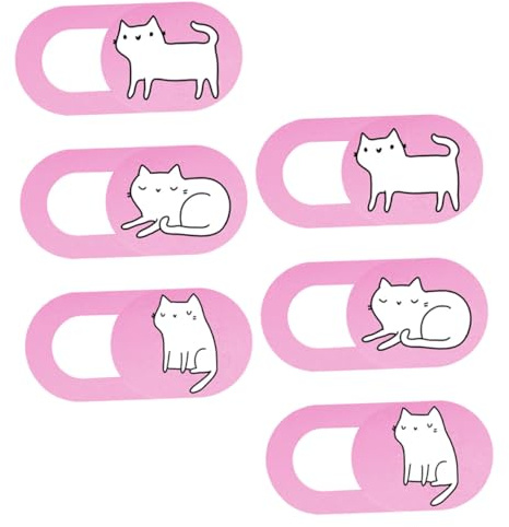 LOORGVEL 6 Stück Webcam Abdeckungen in Rosa, Dünn aus Abs, Katzenmotiv | Webcam Sichtschutzabdeckungen, Cartoon Katzenform, Kanten, für Tablette und Laptop