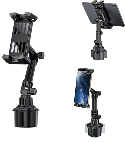ASOUUNLD Support Tablette Porte Gobelet pour Voiture, Support Tablette Voiture Gobelet Support Telephone Voiture Porte Gobelet, Réglable, Rotation à 360° pour Tablettes, Téléphones 4,7 à 13 Pouces