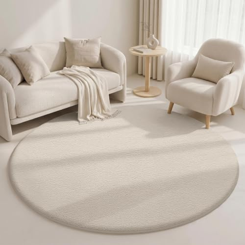 Homaxy Moderner Teppich Rund Wohnzimmer Kurzflor Matte, Rund 120x120 cm | Rutschfest Flauschig Waschbarer Wohnzimmerteppich Kuscheliger Extra Weich fürs Kinderzimmer Schlafzimmer, Beige