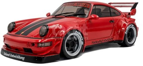 Solido RWB Bodykit 2024 – Breitbau-Tuning, Aggressive Linienführung, Splitter und Heckflügel, Diecast Modellauto, Rot mit Streifen, 1:18