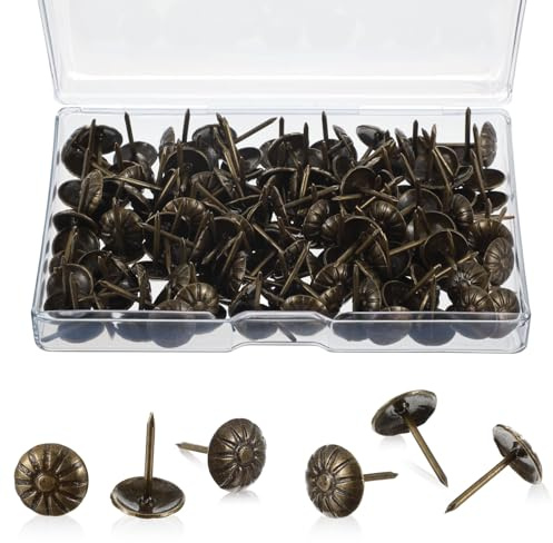 150 Pcs Upholstery Tacks, 11 x 17 mm Decorative Upholstery Pins for Furniture Antique Push Nail Thumb Pins for Sofa Chair Bed Headboard and DIY Project
