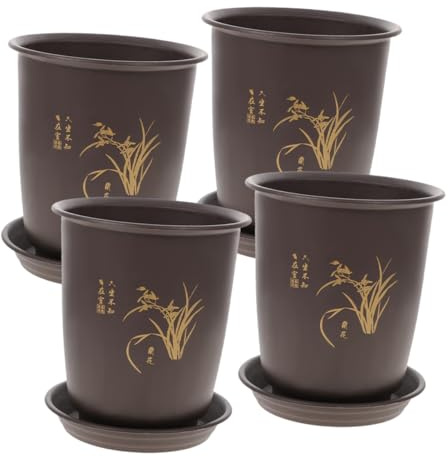 MAGICLULU Set 4 Vasi per Orchidee con Sottovaso Nero, Vaso da Vivaio Traspirante in Plastica 15cm X 17,5cm, Fioriera per Piante da Interno e Giardino, Adatto Soggiorno e Ufficio