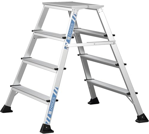 Zarges klappbares Arbeitspodest XLstep P (2 x 4 Stufen, 60 x 30 cm, aus Stahl, eloxierte Holme, beidseitig begehbar, platzsparend, Ideal für Montage-, Wartungs- und Reparaturarbeiten) 41411