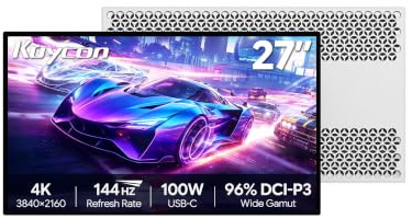 Kuycon P27D 27-inch 4K Gaming Monitor, Glossy, 3840x2160 144Hz IPS Computer Display, 96% DCI-P3 1000:1 Contrast, professional designer photography studio PC desktop screen (Honeycomb - without Stand)