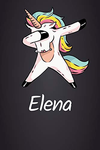 Elena: DIN A5 (6'x9') Notizbuch mit 120 karierten Seiten - Personalisiertes Journal | Tagebuch | Poesiealbum | Notizheft mit süßem Einhorn als ... oder zum Geburtstag für Frauen und Mädchen