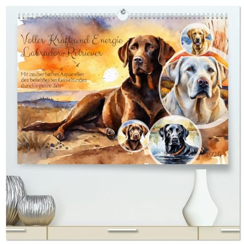 Voller Kraft und Energie - Labrador-Retriever (hochwertiger Premium Wandkalender 2025 DIN A2 quer), Kunstdruck in Hochglanz