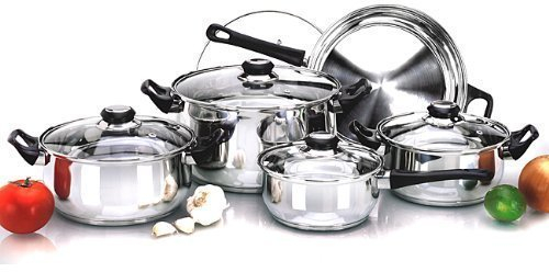12PC STAINLESS STEEL PAN POT COOKWARE SAUCEPAN SET