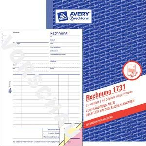 AVERY Zweckform 10 x Formularbuch Rechnung A5 hoch selbstdurchschreibend VE=3x40 Blatt