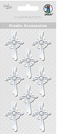 Ursus 564000218 - Kreativ Accessoires, Kreuz 1, silber, 8 Stück, selbstklebend, aus verschiedenen hochwertigen Materialien, zum Dekorieren von Karten und Geschenke