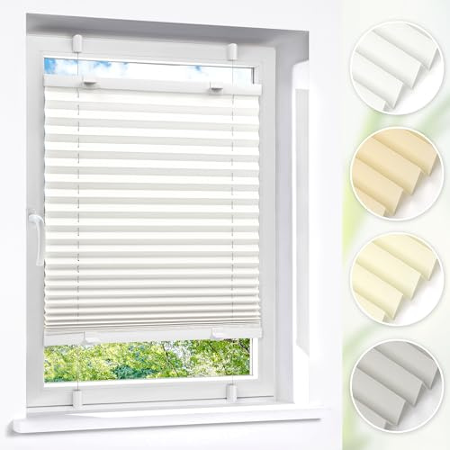 Victoria M. Easyfix Plissee Faltrollo ohne Bohren Plisseeanlage Klemmfix mit Klemmträger für Fenster und Türen, Größe: 100 x 100 cm, Farbe: Weiss