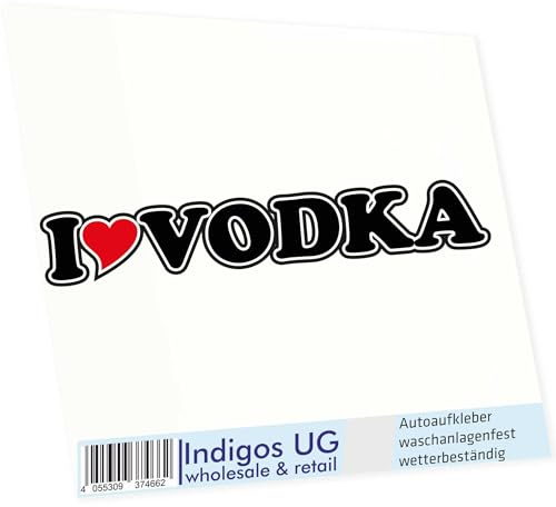 INDIGOS UG Auto Aufkleber I Love Vodka 15 cm - Autoaufkleber - KFZ Sticker selbstklebend - für Motorrad, Fenster oder Heckscheibe - wetterfest & UV-beständig Sticker mit Namen von Mann Frau Kind