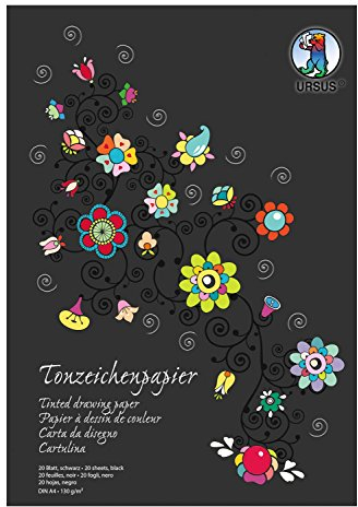 Ursus 2134690SE - Tonzeichenpapier, schwarz, DIN A4, 130 g/qm, 20 Blatt aus Frischzellulose, holz - und chlorfrei, ideal Grundlage für kreative Bastelarbeiten