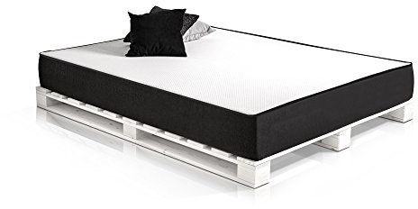 PALETTI Palettenbett Massivholzbett Holzbett Bett aus Paletten mit 11 Leisten, Palettenmöbel Made in Germany, 180 x 200 cm, Fichte weiss