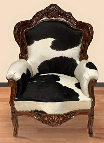 Casa Padrino Sessel King Kuhfell Schwarz-Weiß/Braun 85 x 85 x H. 120 cm - Luxus Barock Sessel