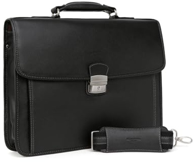 Hexagona Paris - Cartable - pour Homme - Collection Confort - Noir - en Cuir de vachette grainé - Porté Main - Porte-documents - Serviette - Sacoche - Sac Business - L 38x H 29x P 12 cm