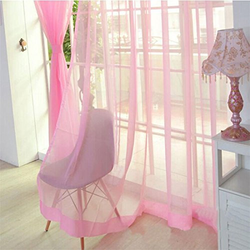 AFUT 100x200CM Decorative Sheer Voile Curtains - Gauze Drape Panel Tulle for Office (Pink)
