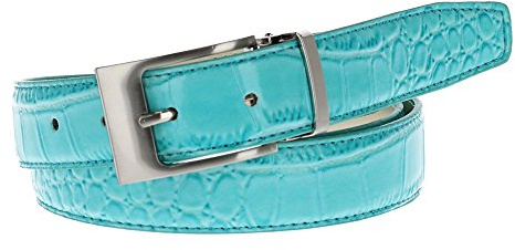 Leather Croc Print Belt, 34, Turquoise