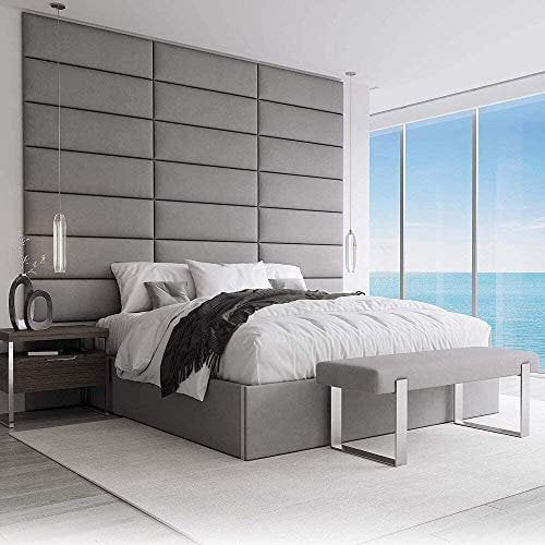 VANT Panneaux Muraux D'appoint Rembourrés - Paquet de 4 - Facile à Installer - Double Tête de lit King Size (Suede Gris Anthracite, 91cm de large)