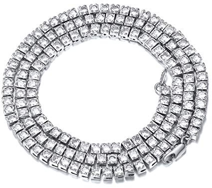 Richsteel Ice Out Tennis Halskette 4mm Breit 50cm lang Platin Halskette mit 106 Zirkonia Bling Schmuck perfekt an Modenschau/Party