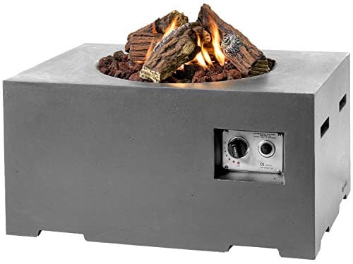 Mania Feuertisch für den Garten - Gas Feuerstelle ohne Rauch, Funken, Glut & Asche - Gaskamin Outdoor mit 12 kW in Betonoptik grau 80 x 60 x 40 cm - Gasfeuerstelle Terrassenkamin Kaminfeuer