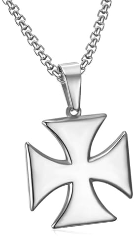 BOBIJOO JEWELRY - Pendentif Collier Homme Templier Croix Pattée Solaire Acier Inoxydable 316L Argenté Biker Chaîne