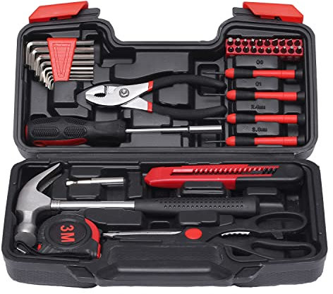 Boîte à outils 39 pièces – Petite boîte à outils basique avec boîte à outils en plastique – Idéal pour les étudiants, la maison, etc.