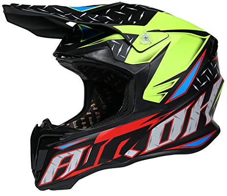 Woljay Motorrad Crossbike Motocross Downhill Enduro Helm Integralhelm Motorradhelm ATV mit Brille (A+Rot, L)