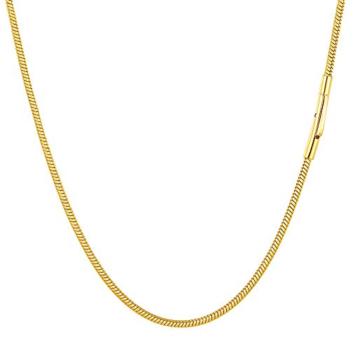 PROSTEEL Gold Snake Chain Necklace with Sturdy Clasp, 2MM Thin Chain for Adding a Pendant 20 inches