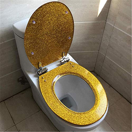 Toilet seat, Resin WC Cover, Top Fixing Toilet Seat, Easy Fittings, U/V/O Shape Toilet Seats, Quick Release Hinges, Slow Self Close Function-Golden