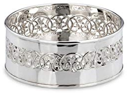 Flaschenständer versilbert - 11,5 cm runder Flaschenuntersetzer mit Ornament-Muster & hohem Gitterrand, poliert & anlaufgeschützt - elegante Tischdeko für Wein & Hochzeit
