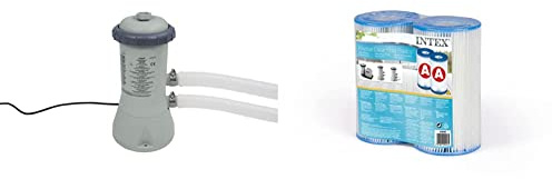 Intex Krystal Clear Cartridge Filter Pump - Pool Kartuschenfilteranlage - Grau - 900 L/H & 2 x Ersatzfilter A Kartusche Filterkartusche Filterpumpe Pool Filter Pumpe