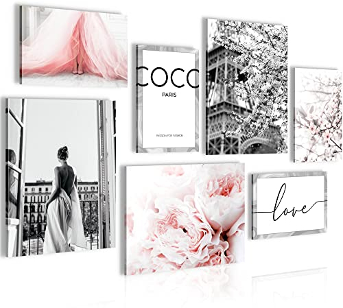 Novart Wandbilder Fashion - KOMPLETT AUFHÄNGFERTIG - Coco Wohnzimmer Mädchen Teenager - 7 Moderne Mood-Bilder - N021771a